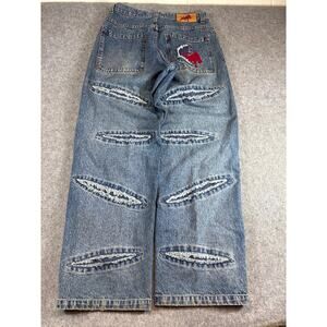 Vtg Paco Red Bull Jeans Men 32x32 Blue Distressed Embroidered Baggy Wide Leg Y2K